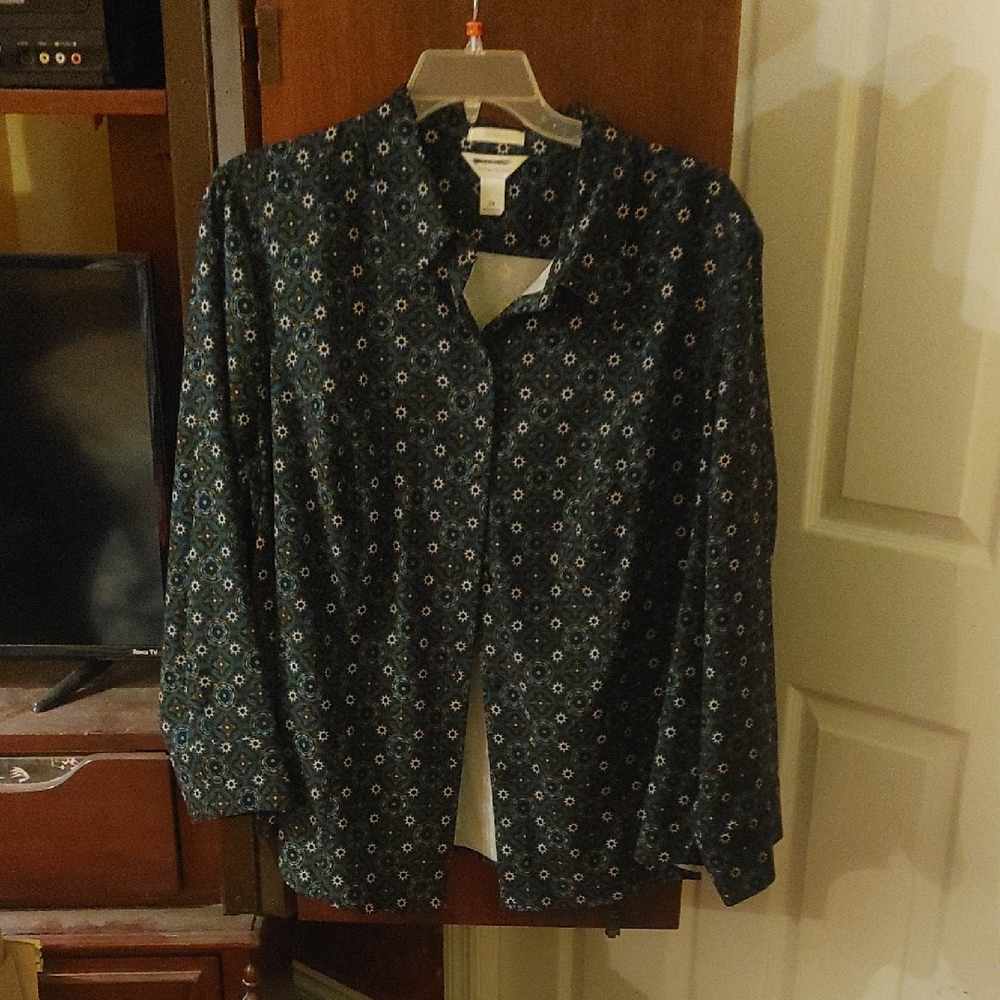 CJ Banks Women's Dark Patterned Button Down Shirt